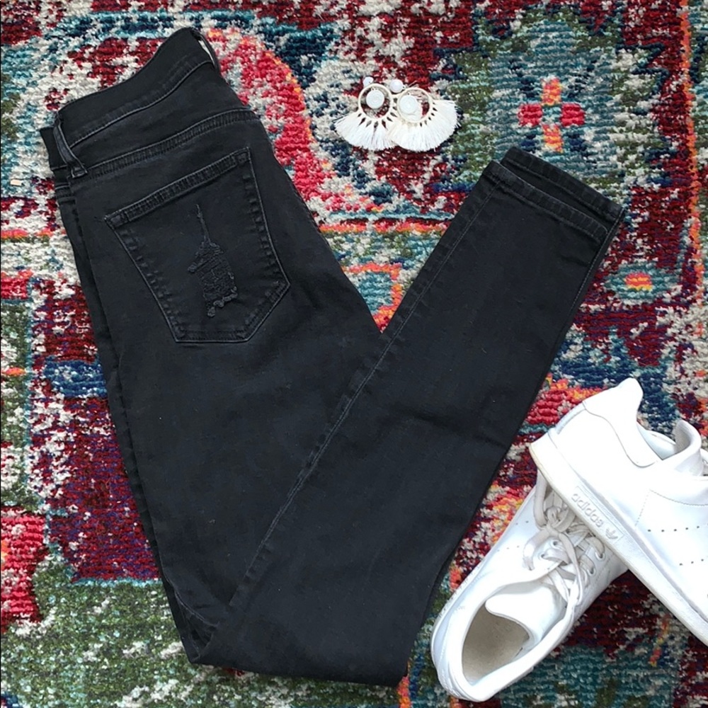 Gap Distressed Black High Rise Skinny Jeans